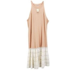 Free People Peach Sleeveless Maxi Dress White Lace Tiered Bottom